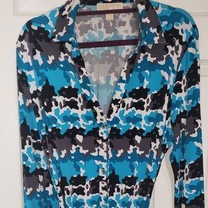 Micheal Kors XL Blue Camo Print Shirt Dress